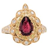 18K Yellow Gold GIA Unheated Ruby Pear Shape Ring with Diamonds